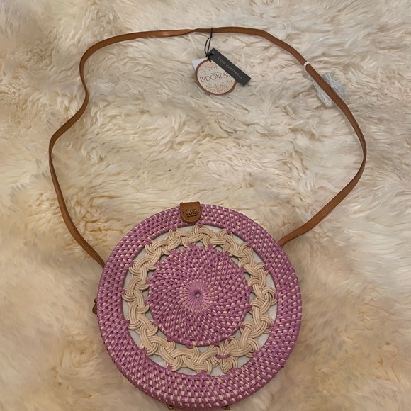 Handbags - Pink and Cream Round Crossbody Bag